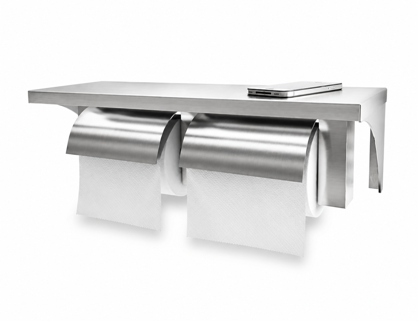Dolphy Heavy Duty Stainless Steel Twin Toilet Roll Dispenser with Shelf
