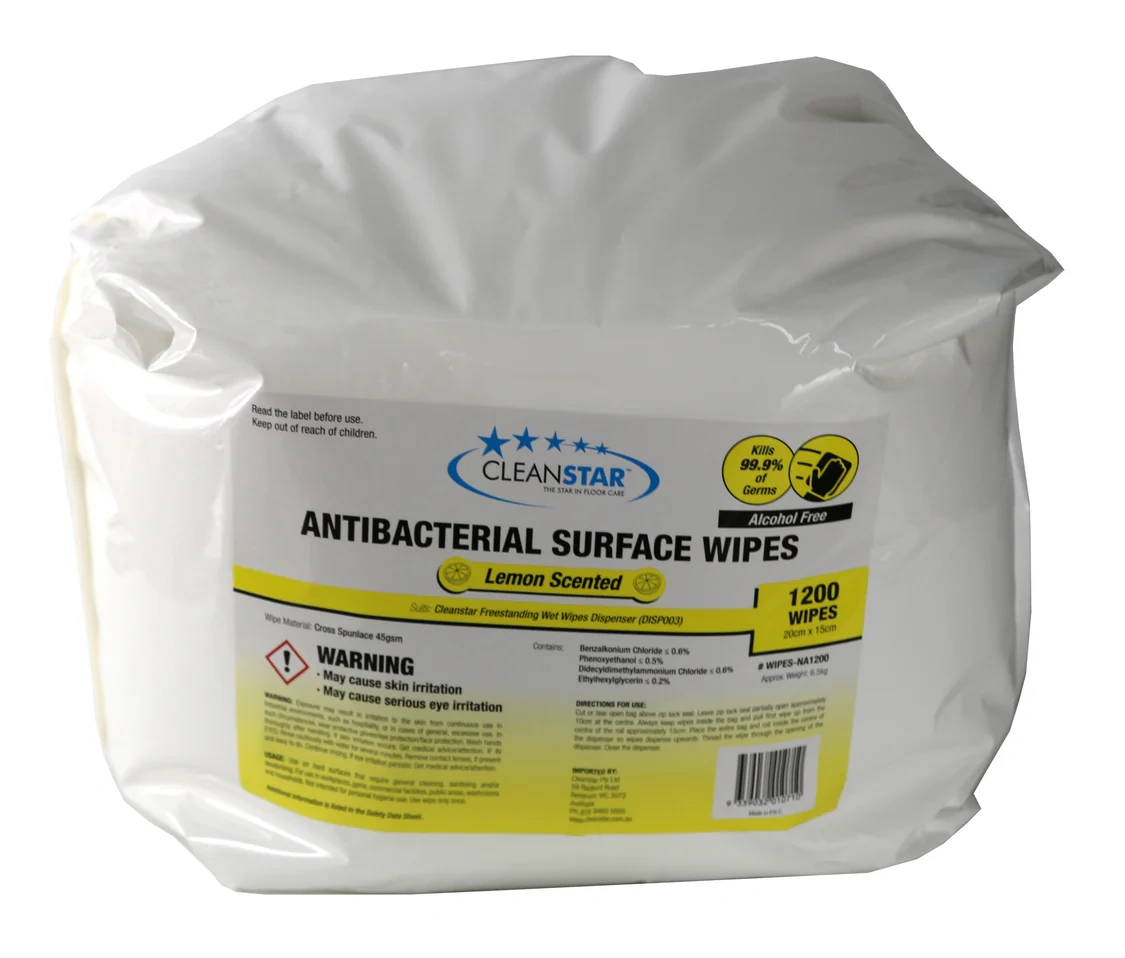 Cleanstar Antibacterial ALCOHOL FREE Surface Wet Wipes (1200 x 2-Pack) (2400 total wipes)