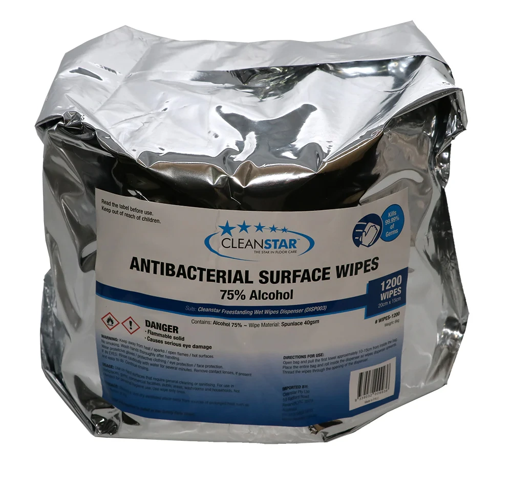 Cleanstar Antibacterial 75% ALCOHOL Surface Wet Wipes (1200 x 2-Pack) (2400 total wipes)