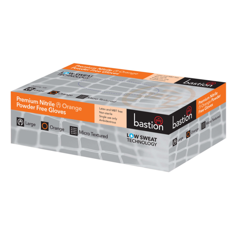 Bastion Premium Nitrile Orange Powder Free Gloves [Size: large]