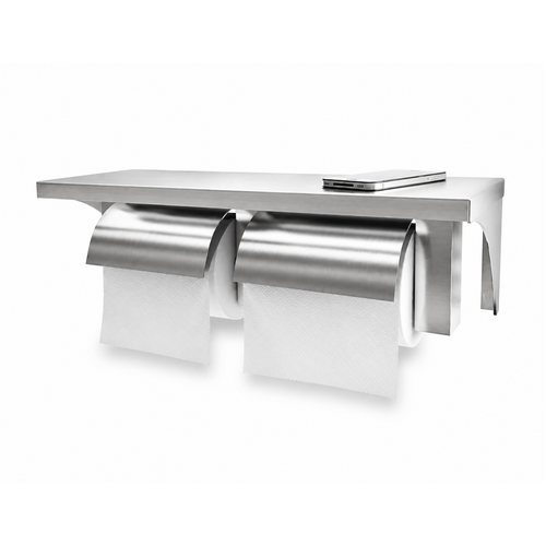 Dolphy Heavy Duty Stainless Steel Twin Toilet Roll Dispenser with Shelf