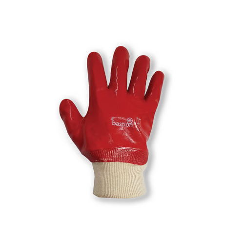 Bastion PVC Red Gloves - Knitted Wrist