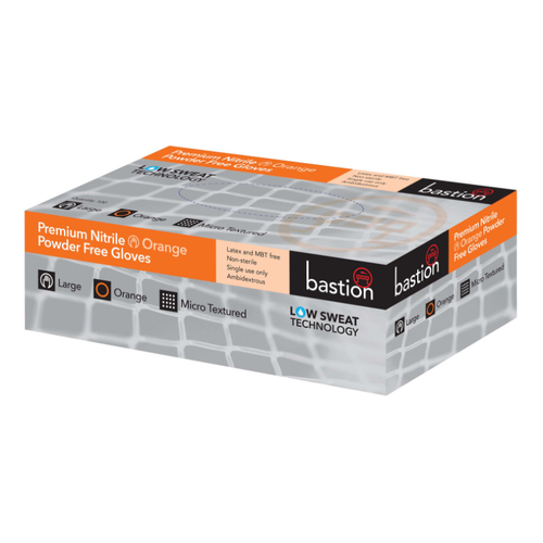Bastion Premium Nitrile Orange Powder Free Gloves [Size: large]
