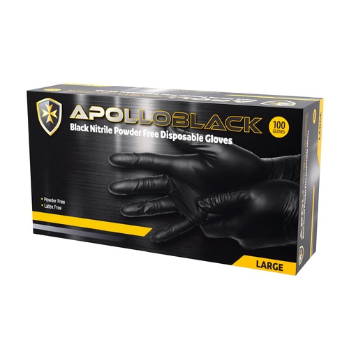 Apollo Black Nitrile Powder Free Disposable Gloves - Medium