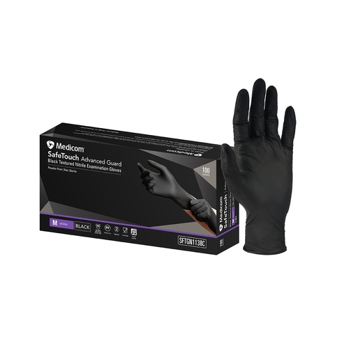 Medicom Nitrile Powder free - Advanced Guard Gloves Black S - 1138B [Size: small]