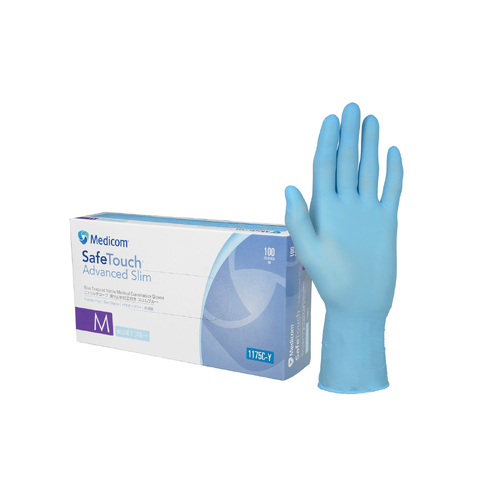 Medicom Slim Blue Nitrile Powder Free Glove - M [Size: medium] [Colour: Blue]